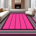 thumbnail image 1 of ODIKA 6'x9' Machine Washable Non-Slip Area Rug, Classic Pinstripe Elegance with Interlocking Houndstooth Detailing High Traffic Rug, Pink, 612047, 1 of 7