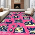 thumbnail image 1 of ODIKA 6'x9' Machine Washable Non-Slip Area Rug, Classic Winter Village Scene with Sleigh and Lantern Motifs High Traffic Rug, Pink, 732529, 1 of 7