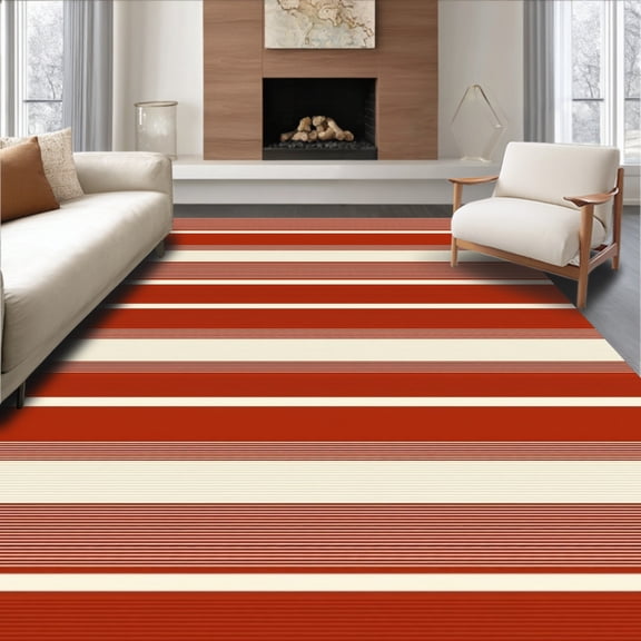 ODIKA 6'x9' Machine Washable Non-Slip Area Rug, Clay Horizon Parallel Lines Treasure High Traffic Rug, Red, 544397