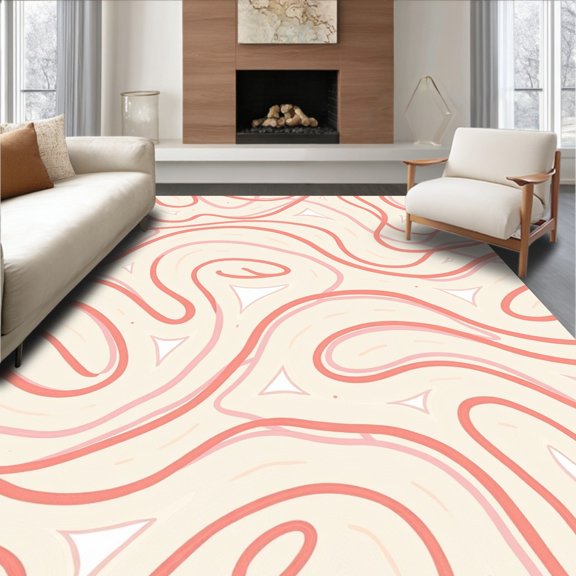 ODIKA 6'x9' Machine Washable Non-Slip Area Rug, Cloud Swirl Modern Abstract Flow Design High Traffic Rug, Beige, 529097
