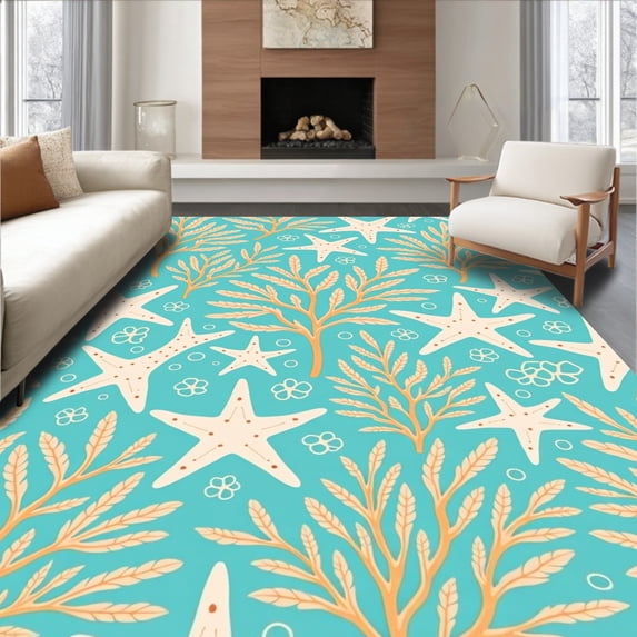 ODIKA 6x9 Machine Washable Non-Slip Area Rug, Coastal High Traffic Rug, Turquoise, 707700