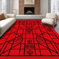 thumbnail image 1 of ODIKA 6'x9' Machine Washable Non-Slip Area Rug, Contemporary Holiday Interlocking Grid with Festive Icon Motifs High Traffic Rug, Red, 621194, 1 of 7
