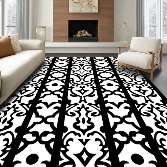 ODIKA 6'x9' Machine Washable Non-Slip Area Rug, Contemporary Lattice Reversible With Trellis Motif High Traffic Rug, Black, 371979