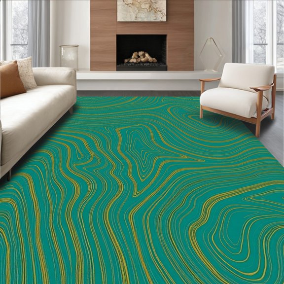 ODIKA 6x9 Machine Washable Non-Slip Area Rug, Contemporary Wave Ripple Design with Emerald and Jade Contrast High Traffic Rug, Teal, 550373