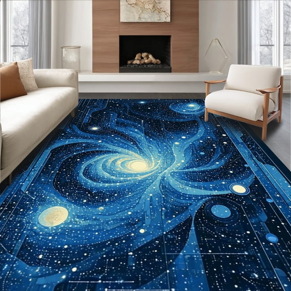 ODIKA 6'x9' Machine Washable Non-Slip Area Rug, Vibrant Cosmic Fantasy High Traffic Rug with Pad, Blue, 36427