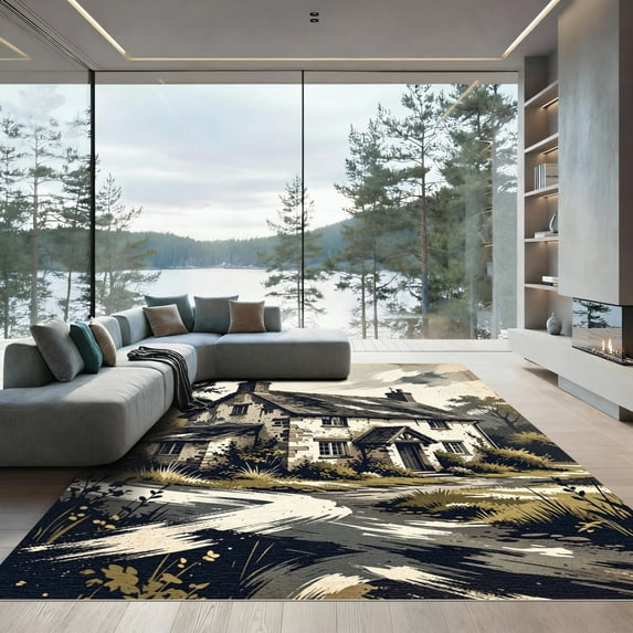 ODIKA 6'x9' Machine Washable Non-Slip Area Rug, Cottage Beige High Traffic Rug, Beige, 935969