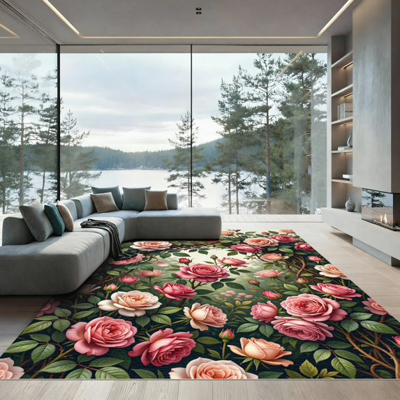 ODIKA 6'x9' Machine Washable Non-Slip Area Rug, Cottagecore Blush Pink High Traffic Rug, Pink, 999180