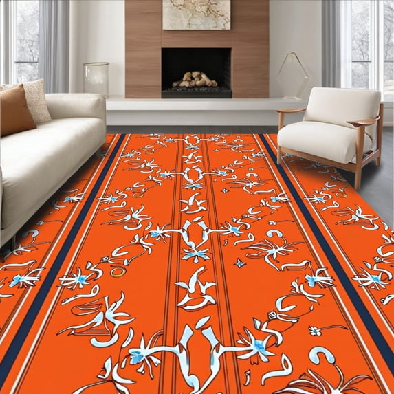 ODIKA 6'x9' Machine Washable Non-Slip Area Rug, Crystalline Cascade Bath Holiday High Traffic Rug, Orange, 627114