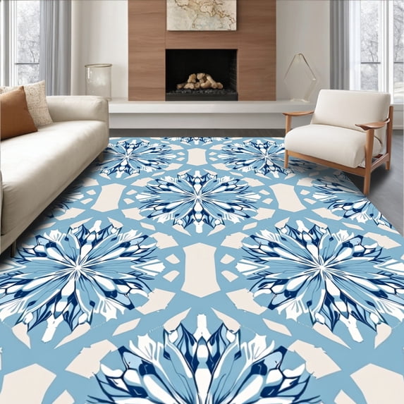 ODIKA 6'x9' Machine Washable Non-Slip Area Rug, Crystalline Hexagon Mosaic Luxurious Statement High Traffic Rug with Pad, Blue, 582822