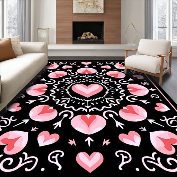 ODIKA 6'x9' Machine Washable Non-Slip Area Rug, Cupid Tree Skirt Romantic Love Symbol Holiday Stand High Traffic Rug, Black, 631651