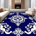 thumbnail image 1 of ODIKA 6'x9' Machine Washable Non-Slip Area Rug, Damask Scrollwork Anti Skid with Elegant Flourishes High Traffic Rug with Pad, Blue, 533216, 1 of 8