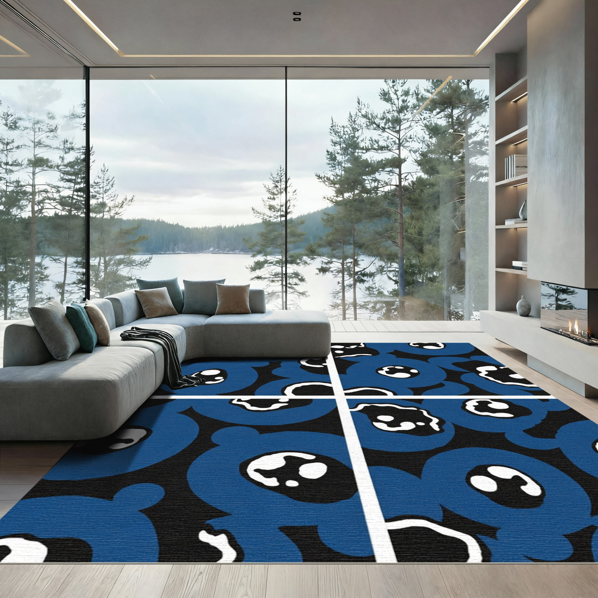 ODIKA 6'x9' Machine Washable Non-Slip Area Rug, Dark Navy with Stylized ...