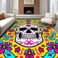 thumbnail image 1 of ODIKA 6'x9' Machine Washable Non-Slip Area Rug, Day Dead Sugar Calavera Festival Celebration Accent High Traffic Rug with Pad, Yellow, 702757, 1 of 8