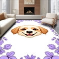 thumbnail image 1 of ODIKA 6'x9' Machine Washable Non-Slip Area Rug, Decorative Furry Friend Crochet Design with Floral Border High Traffic Rug with Pad, Purple, 635699, 1 of 8