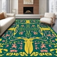 thumbnail image 1 of ODIKA 6'x9' Machine Washable Non-Slip Area Rug, Dino Adventure Interlocking Cartoon Creatures with Leafy Details High Traffic Rug with Pad, Green, 728566, 1 of 8
