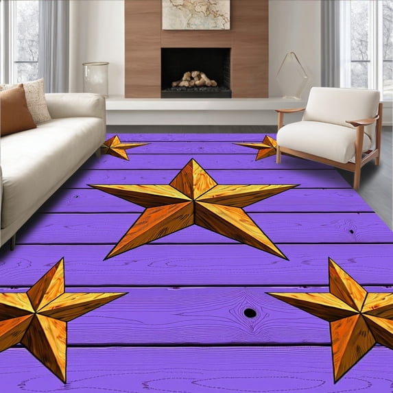 ODIKA 6'x9' Machine Washable Non-Slip Area Rug, Distressed Plank Insignia Retro Saloon Style High Traffic Rug, Purple, 663755