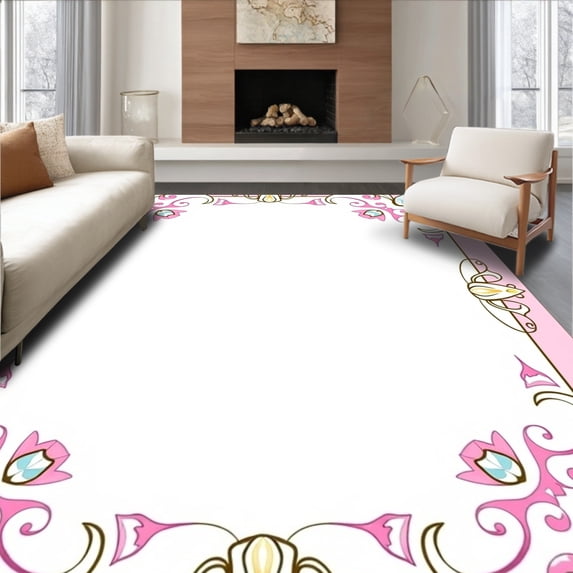 ODIKA 6'x9' Machine Washable Non-Slip Area Rug, Dream Non Slip Bathroom Accessory With Accents High Traffic Rug, Pink, 728970