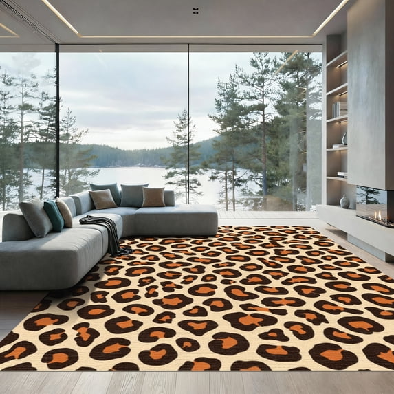 ODIKA 6'x9' Machine Washable Non-Slip Area Rug, Dynamic Spotted High Traffic Rug, Beige, 900973