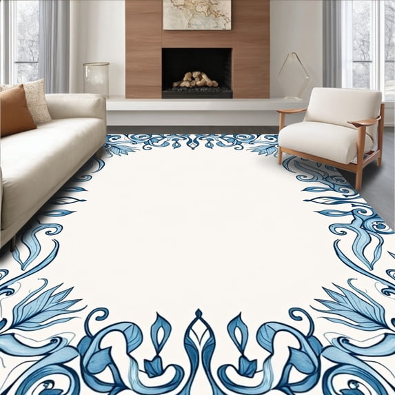 ODIKA 6x9 Machine Washable Non-Slip Area Rug, Elegant Botanical Swirl Symmetrical Enchanted Garden Tapestry Ultra Soft Rug, None, 529445