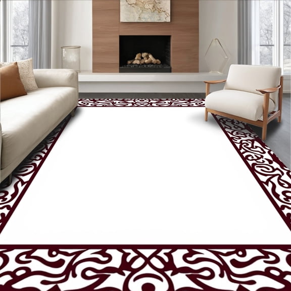 ODIKA 6'x9' Machine Washable Non-Slip Area Rug, Elegant Damask Jacquard Embossed Textured Vintage High Traffic Rug, Ivory, 545778