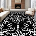 thumbnail image 1 of ODIKA 6'x9' Machine Washable Non-Slip Area Rug, Elegant Damask Scroll Heirloom High Traffic Rug with Pad, Black, 550220, 1 of 8