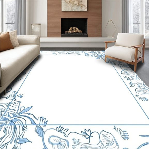 ODIKA 6x9 Machine Washable Non-Slip Area Rug, Elegant Frosty Crystal Celebration Floor Accent High Traffic Rug, Blue, 639676