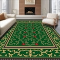 thumbnail image 1 of ODIKA 6'x9' Machine Washable Non-Slip Area Rug, Elegant Holiday Design with Interlocking Holly and Berries High Traffic Rug with Pad, Green, 632193, 1 of 8