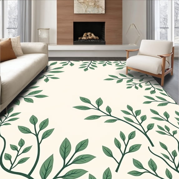 ODIKA 6'x9' Machine Washable Non-Slip Area Rug, Elegant Ivy Botanical Foliage Decorative Accent High Traffic Rug, Green, 561520