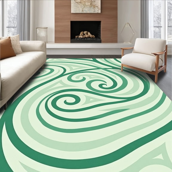 ODIKA 6'x9' Machine Washable Non-Slip Area Rug, Elegant Jade Swirl Symphony High Traffic Rug, Green, 517509