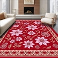 thumbnail image 1 of ODIKA 6'x9' Machine Washable Non-Slip Area Rug, Elegant Poinsettia Bloom Array With Festive Berry Sprigs And Flourish Accents High Traffic Rug, Red, 735530, 1 of 7