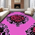 thumbnail image 1 of ODIKA 6'x9' Machine Washable Non-Slip Area Rug, Elegant Rose Bloom Motif with Scrollwork Petals and Intricate Filigree Accents High Traffic Rug with Pad, Pink, 650985, 1 of 8