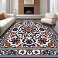thumbnail image 1 of ODIKA 6'x9' Machine Washable Non-Slip Area Rug, Elegant Traditional With Intricate Interlocking Floral High Traffic Rug with Pad, Ivory, 370695, 1 of 8