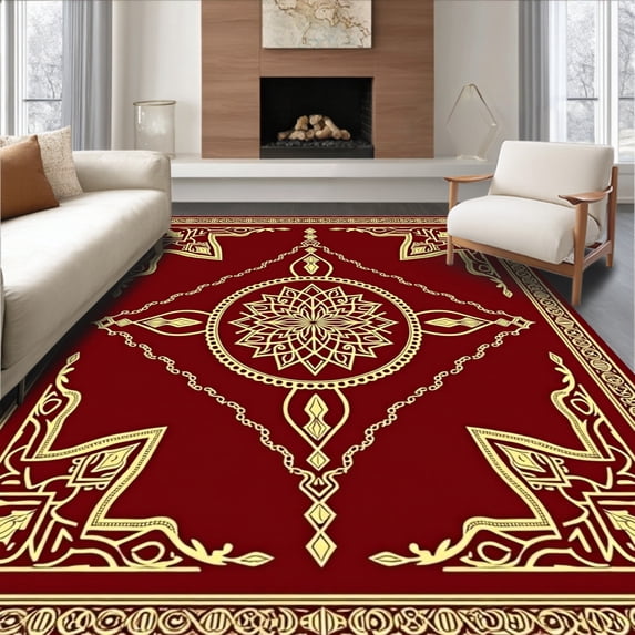 ODIKA 6'x9' Machine Washable Non-Slip Area Rug, Elite Fan VIP Access Badge Commemorative Pathway High Traffic Rug, Red, 669821