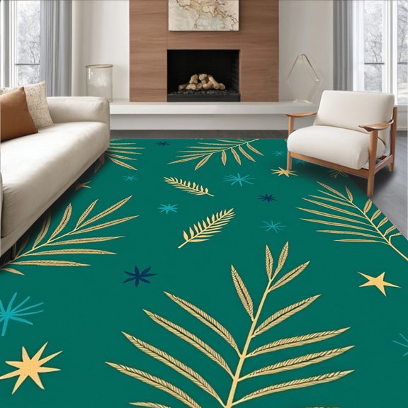 ODIKA 6'x9' Machine Washable Non-Slip Area Rug, Enchanted Fir Stylish Comfort High Traffic Rug, Green, 614240