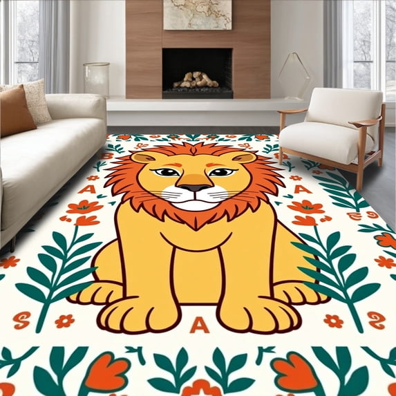 ODIKA 6'x9' Machine Washable Non-Slip Area Rug, Enchanted Jungle Letter Recognition Interactive Study High Traffic Rug, Yellow, 695744