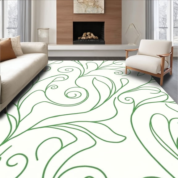 ODIKA 6x9 Machine Washable Non-Slip Area Rug, Enchanting Botanical Vine Scroll Corridor Pathway Transitional High Traffic Rug, Green, 658266