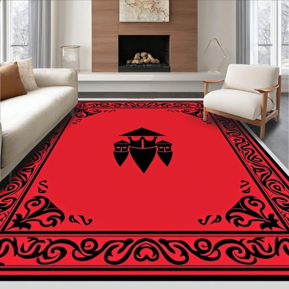 ODIKA 6'x9' Machine Washable Non-Slip Area Rug, Enchanting Storybook Figure Entryway With Ribbon Detail High Traffic Rug, Red, 725862