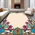 thumbnail image 1 of ODIKA 6'x9' Machine Washable Non-Slip Area Rug, Exotic Birdsong Bordered Floral Tapestry High Traffic Rug with Pad, Beige, 581466, 1 of 8