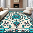 thumbnail image 1 of ODIKA 6'x9' Machine Washable Non-Slip Area Rug, Exotic Leopard Spot Medallion with Ornate Botanical Flourishes High Traffic Rug, Turquoise, 661134, 1 of 7