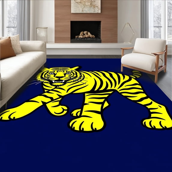 ODIKA 6'x9' Machine Washable Non-Slip Area Rug, Exotic Predator Hunting Adventure Cover High Traffic Rug with Pad, Yellow, 683443