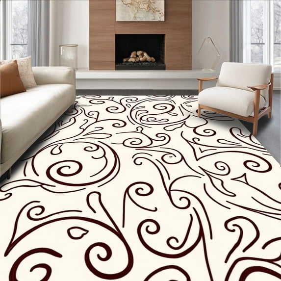ODIKA 6'x9' Machine Washable Non-Slip Area Rug, Exotic Swirl Heirloom Transitional Distinctive Charm High Traffic Rug with Pad, Brown, 659257