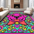 thumbnail image 1 of ODIKA 6'x9' Machine Washable Non-Slip Area Rug, Expressive Puppy Face Motif Surrounded by Colorful Spirals and Accents High Traffic Rug, Pink, 728092, 1 of 7