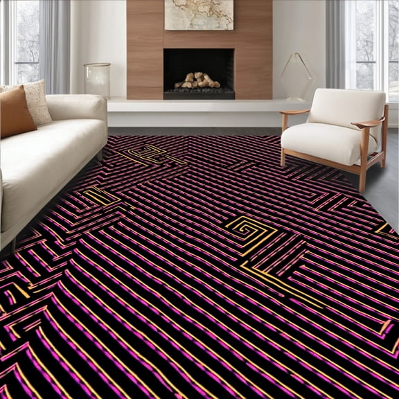 ODIKA 6'x9' Machine Washable Non-Slip Area Rug, Exquisite Herringbone Zigzag Traditional Luxurious Treasure High Traffic Rug, Black, 581873