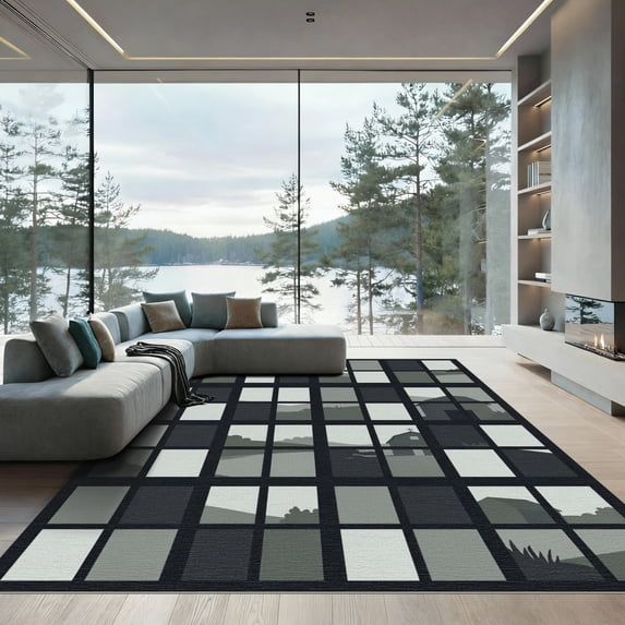 ODIKA 6'x9' Machine Washable Non-Slip Area Rug, Farmhouse Gray High Traffic Rug, Gray, 973086