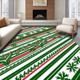 thumbnail image 1 of ODIKA 6'x9' Machine Washable Non-Slip Area Rug, Festive Cane Stripes with Stylized Snowflakes and Evergreen Sprigs High Traffic Rug, Green, 739465, 1 of 7