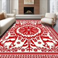 thumbnail image 1 of ODIKA 6'x9' Machine Washable Non-Slip Area Rug, Festive Holiday Reindeer Pathway Tapestry With Nordic Snowflake Motif High Traffic Rug with Pad, Red, 609998, 1 of 8