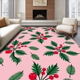 thumbnail image 1 of ODIKA 6'x9' Machine Washable Non-Slip Area Rug, Festive Holly Branch Motif With Evergreen Leaves Berries Decorative High Traffic Rug with Pad, Pink, 736726, 1 of 8