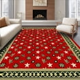 thumbnail image 1 of ODIKA 6'x9' Machine Washable Non-Slip Area Rug, Festive Patchwork Tapestry with Classic Holiday Symbols and Ornate Borders High Traffic Rug with Pad, Red, 624611, 1 of 8