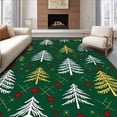 thumbnail image 1 of ODIKA 6'x9' Machine Washable Non-Slip Area Rug, Festive Pine Forest Snowflake Mosaic Half Moon High Traffic Rug with Pad, Green, 509132, 1 of 8
