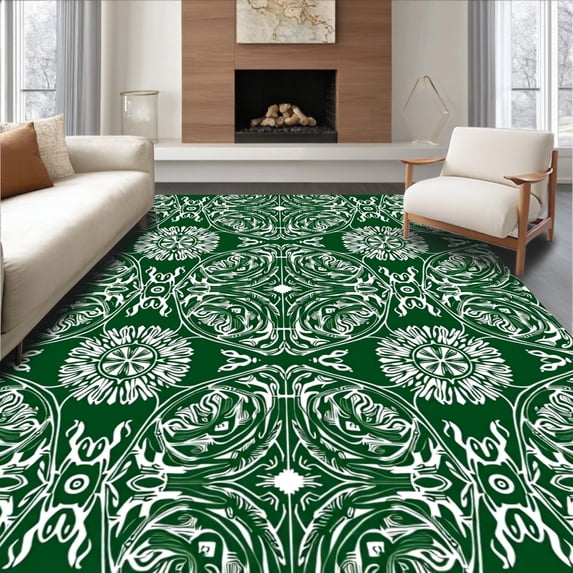 ODIKA 6x9 Machine Washable Non-Slip Area Rug, Festive Pinecone Swirl Holiday Accent High Traffic Rug, Green, 613247